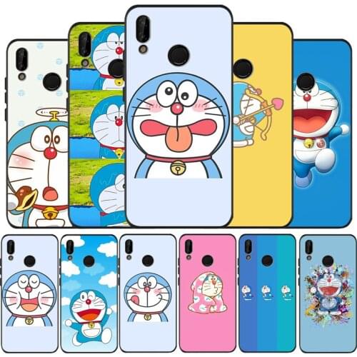 Doraemon black Silicone soft Phone Case for huawei P40 P30 P20 P10 Pro P9 Lite Psmart 2019 Y6 Y9 cover