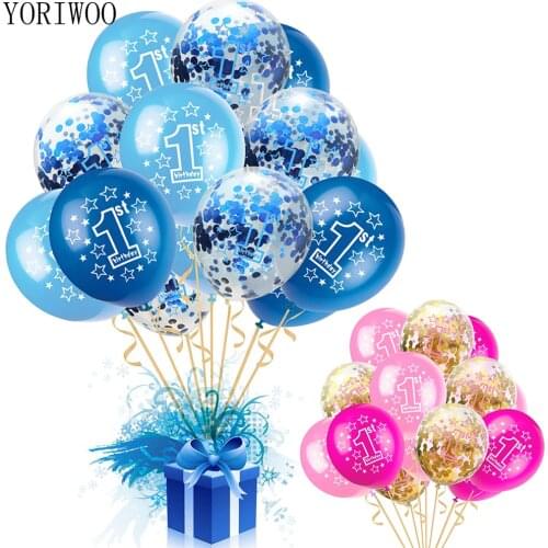 YORIWOO Baby Shower Boy Girl Latex Balloons Confetti Set My 1st Birthday Party Decoration Kids Happy Birthday Balloon 1 Year Old