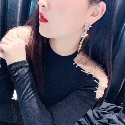 Elegant crystal five pointed star earrings wholesale atmosphere pearl Tassel Earrings