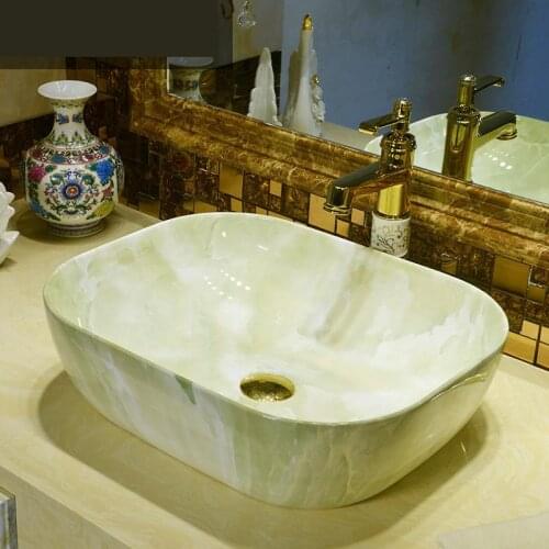 European Marble pattern Table Washbasin Square Ceramic Table Basin Household oval ceramic wash basin bathroom sink