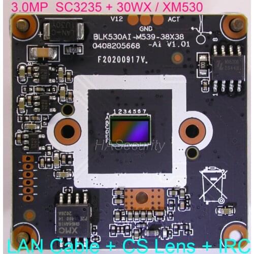 H.265 AI 3.0MP 1/2.7" SC3235 CMOS sensor + 30WX ( XM530 / IPC530 ) CCTV IP camera PCB board module +LAN cable +CS Lens +IRCut