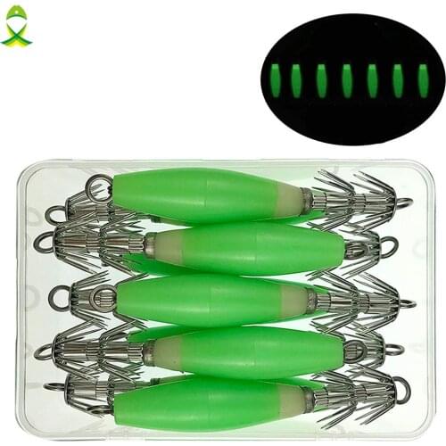 JSM 7pcs/box Fluorescent Squid Cuttlefish Sleeve Jig Fishing Lure Bait squid Hooks luminous body for sea fishing