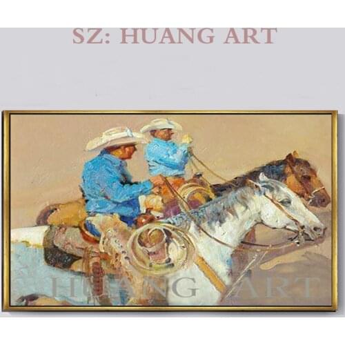 American Western Cowboy And Horse Oil Painting On Canvas For Living Room And Home Anywhere Decoration Handmade Horse Painting