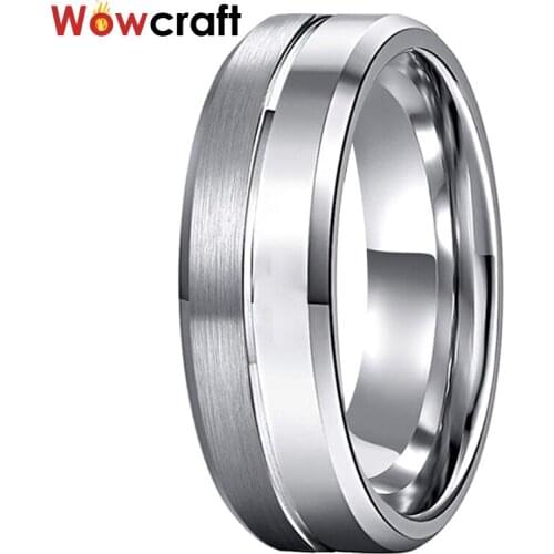 6mm Cool Design Wedding Band Tungsten Carbide Ring Beveled Edges Polished Brushed Half Comfort Fit Wear