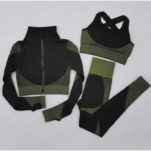 Seamless Yoga Set Women Sportswear Fitness Sports Suits Long Sleeve Crop Top High Waist Gym Leggings Sport Bra Workout Clothing