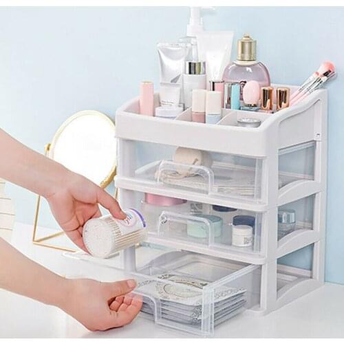 Makeup Storage Box Cosmetic Stationery Drawers Organizer Case Makeup Brush Lipstick Organiser Face Cream Storaging 3 Layers