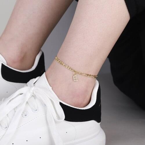 Tiny A-Z Initial Letter Anklets For Women Stainless Steel Gold Alphabet Cuban Link Anklet Bracelet Boho Jewelry Gift Bijoux