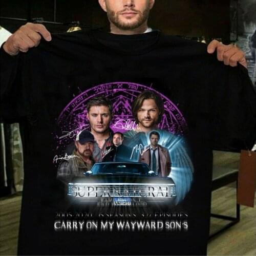 Summer 2020 Supernatural Season 15 T Shirt Men Women Harajuku Carry on My Wayward Son T-shirt Cotton Hip Hop Graphic Tee Top
