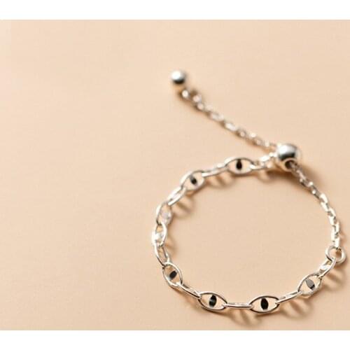 MloveAcc Genuine 925 Sterling Silver Punk Hollow Pig Nose Chain Adjustable Bead Ring for Women Korean Charming Party Jewelry Gif