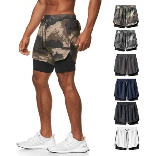 2021 Camo Running Shorts Men 2 In 1 Double-deck Quick Dry Gym Sport Shorts Bermuda Fitness Jogging Beach Shorts Male Sweatpants