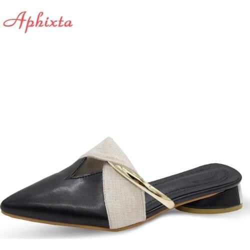 Aphixta Women Mules Pointed Toe Slippers Shoes Square Heel Women Slippers Slides Beach Flip Flop Slip On Slipper Woman