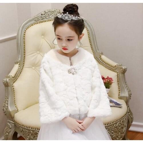 Top grade Girls Cape Long Sleeves Wedding Cloaks Faux Fur Jacket For Winter thick Kids Flower Girl Children Outerwear & Coats
