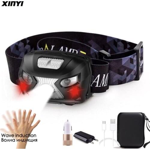 Powerfull Headlamp USB Rechargeable LED Headlight Body Motion Sensor Head Flashlight Built in lithium battery Torch Light Lamp