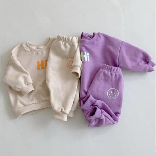 2021 Autumn Winter Baby Children Clothes Set Smile and Letter Printe 2 Pieces Coat with Pant Boy Girl Clothes Set for Baby