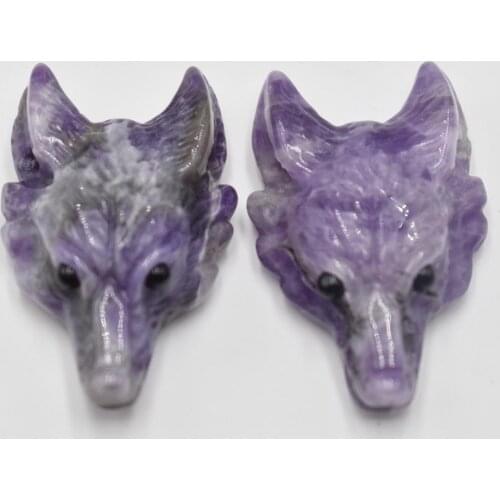 Wholesale 2pcs/lot Fashion good quality natural stone amethysts Carved Wolf Head shape Pendants for Necklace jewelry making