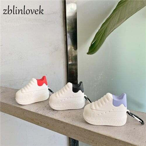 Cute 3D white shoes Apple AirPods 1 2 Pro 3 earphone anti - fall soft product cover bluetooth wireless headphone case with hook