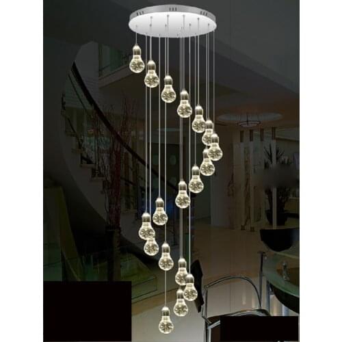 Modern simple duplex staircase LED bubble column living room chandelier rotating villa ceiling crystal column LED crystal lights