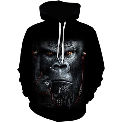 Monkey Gorilla 3D Print Hoodie Men Women Fashion Pullover animal harajuku Short sleeve Casual Personality jacket black hoodies