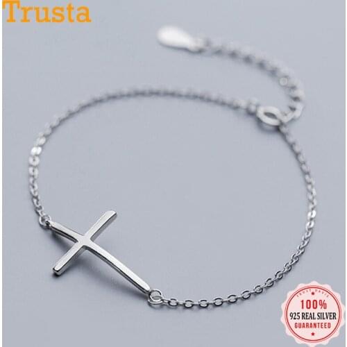 Trustdavis Real 925 Sterling Silver Fashion Sweet Faith Cross Bracelet Anklets For Women Wedding Party Fine S925 Jewelry DA1868