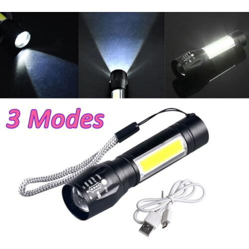 USB Rechargable Portable LED Flashlight T6 COB LED Torch Waterproof Camping Lantern Zoomable Focus Light Tactical Flashlight