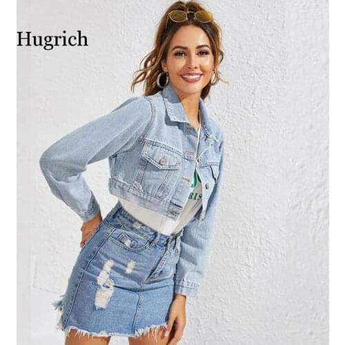 Womens Fashion Short Retro Jeans Cropped Long Sleeve Female Denim Jackets Vintage Street Motorcycle Coats