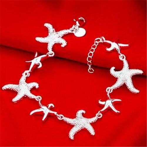 Hot 925 sterling Silver Frosted starfish Chain Bracelets for Women Fashion Wedding Party student Christmas Gifts luxury Jewelry