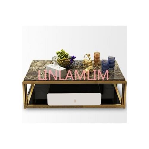 Natural glass Stainless steel Coffee Table Living Room Home Furniture minimalist modern rectangle mesas de centro table basse