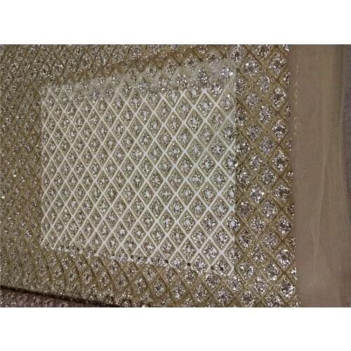 Gold and rose gold African Lace Fabric Nigerian Tulle French Fabric High Quality glued glitter sequins Lace Fabric YG-713