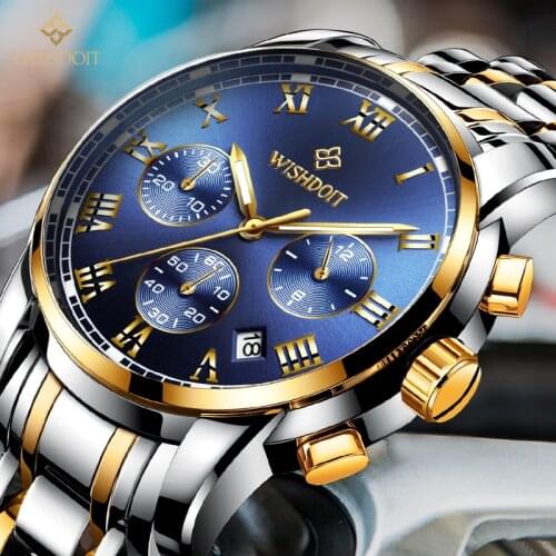 2020 WISHDOIT Mens Luxury Brand Watch Multi-function Calendar Chronograph Sports watch Waterproof Luminous Mens Quartz Watch