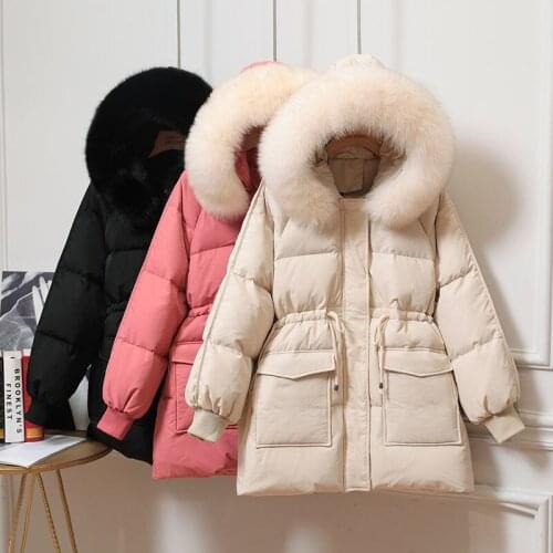 2021 Women Winter Solid Hooded Down Coat Female Casual Warm 90% White Duck Down Outerwear Lady Loose Oversize Mid-Long Parka C20