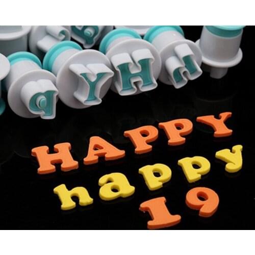 62 Pcs/Set Capital Letters Fondant Cake Molds Plastic Plunger Cake Decorating Tools 26 Alphabet 10 Number Embossed Cookie Cutter