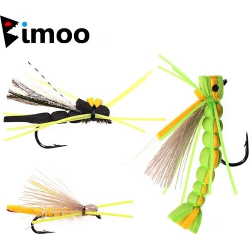 Bimoo 4PCS #10 Yellow Hopper Madam & #4 Black Green Hopper Fly Fishing Dry Flies Floating Foam Fishing Lures Trout Bass Pearch