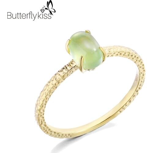 BK 9K Genuine Gold 585 Rings For Women Green Oval Prehnite Simple Engagement Wedding Party Fine Jewelry Gifts Ins Cold Wind
