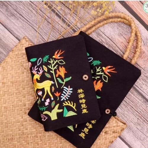 3D Deer Embroidered Loose leaf Notebook Cotton Washable Cover 6 Inner Travel Journal Diary A5 A6 Notepad Fresh Stationery Gift