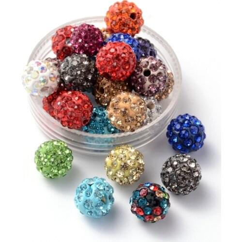 PandaHall 100pcs 10mm Polymer Clay Rhinestone Loose Pave Disco Ball DIY Beads for Jewelry Findings Accessories Grade A Round