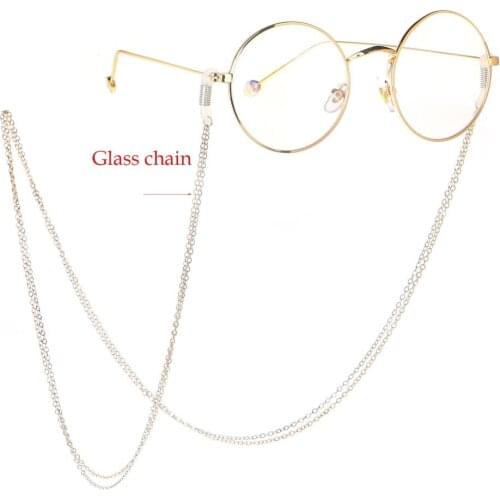 Stainless steel Double Layer Gold Silver Color Eyeglasses Chain 70cm Sunglasses Strap Cord Neck Band For Eyewear Accessories
