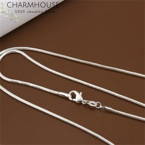 Charmhouse Pure Silver 925 Necklaces For Men Women 16-24inch 2mm Snake Chain Necklace Collier Fashion Jewelry Accessories Bijoux