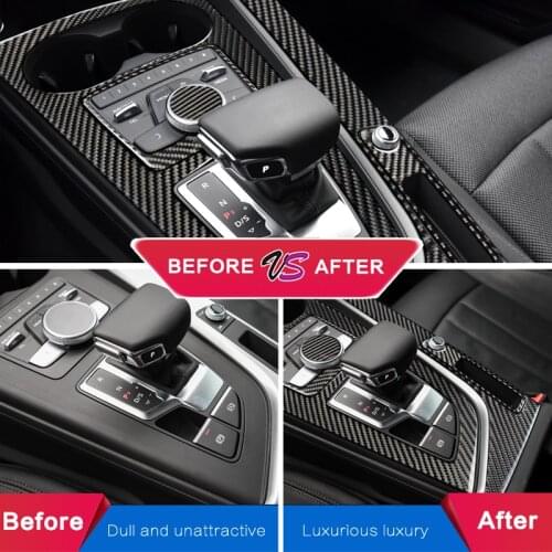 For Audi a4 b9 RS4 S4 Interior Trim Carbon Fiber Gear Shift Control Panel Cover Sticker LHD RHD Car styling2016-2019accessories