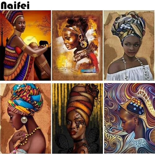 Full square round Drill 5D DIY Diamond Painting African women Cross Stitch Mosaic Needlework Art Diamond Embroidery Portrait