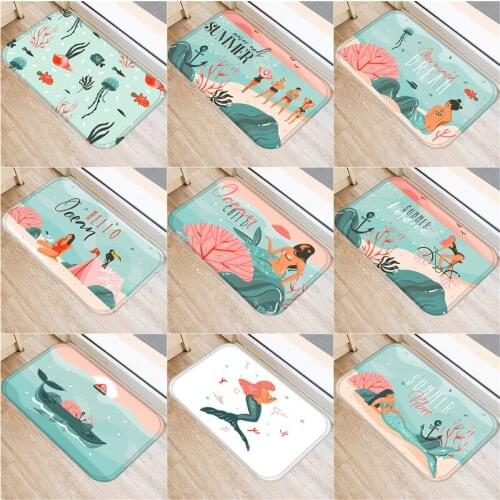 Mermaid Welcome Floor Mats Animal Whale Printed Bathroom Kitchen Carpets Doormats Bird Floor Mat Anti-Slip Tapete