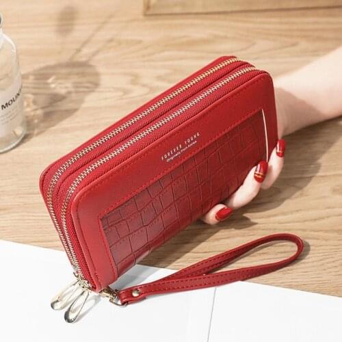 KVNIO High Quality Stone Grain Stitching Wallet Ladies Double Zipper Mobile Wallet 8 Card Pocket Purse Fashion Clutch Bag 6Color