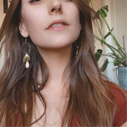 Brass Dew Drop Earrings Leaf Boho Jewelry