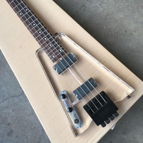 Lefty acrylic body headless bass 4 strings left handed acrylic electric bass bolt-on backhand headless bass