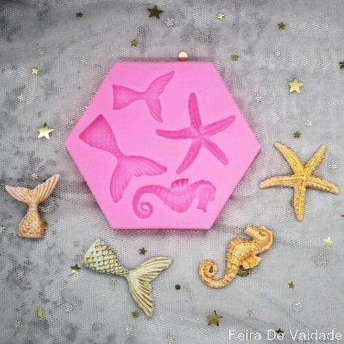 Mini Mermaid Tail Starfish Silicone Mold Fondant Chocolate Cake Decorating Tool DIY Handmade Clay Resin Soap Baking Mould