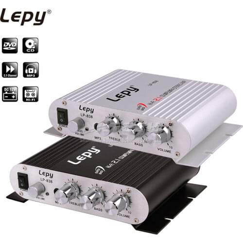 LP-838 Lepy MINI Digital Car Power Amplifier 2.1CH 20W 2x15W Hi-Fi MP3 MP4 Stereo Booster DVD Motorcycle Home BASS Audio Player