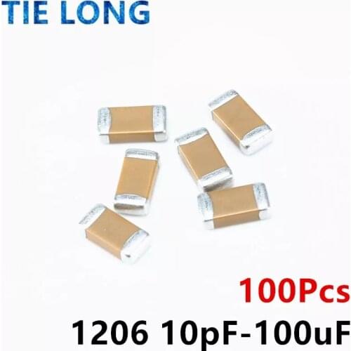 100pcs 1206 50V SMD Thick Film hjxrhgal Chip Multilayer Ceramic Capacitor 0.5pF-100uF 10NF 100NF 1UF 2.2UF 4.7UF 10UF 1PF 6PF