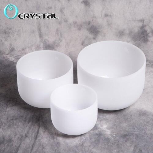 8" 10" 12" set of 3 PCS Chakra with any note C D E F G A B Frosted Quartz Crystal Singing Bowls yoga