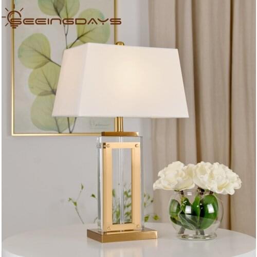 Post-Modern New Chinese Style Simple Crystal Table Lamp Fashion Square Bedroom Bedside Lamp Luxury Living Room Home Decor 220v