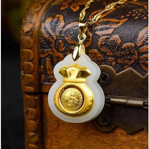 100% Real Chinese Hetian Jade Pendants Necklaces For Men Women With Gold Chain Long Necklace Party Fine Jewelry Gifts Wholesale