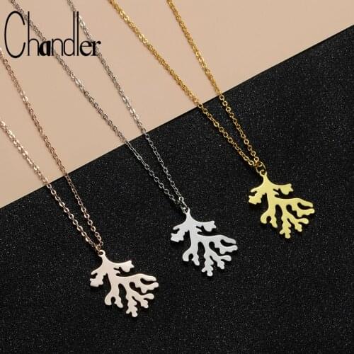 Chandler Barrier Reef Coral Silhouette Shaped Marine Life Pendant Necklace in Silver Rose Gold Handmade Nature Inspired Jewelry